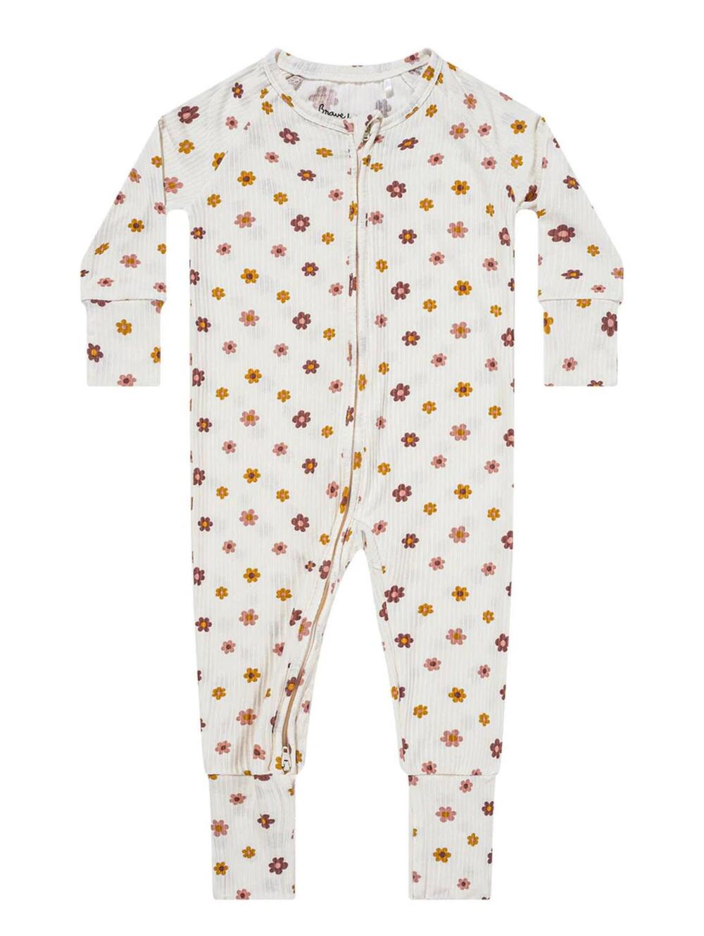 Brave Little Ones Pink Daisies Small Ribbed Zip Romper